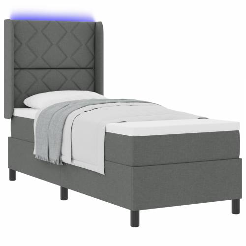 Box Spring Krevet s Madracem & LED Tamnosivi 90x190 cm Tkanina Cijena