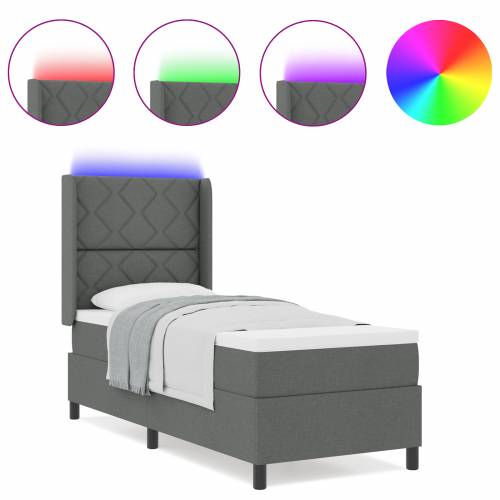 Box Spring Krevet s Madracem & LED Tamnosivi 90x190 cm Tkanina Cijena