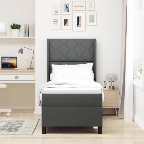 Box Spring Krevet s Madracem & LED Tamnosivi 90x190 cm Tkanina Cijena