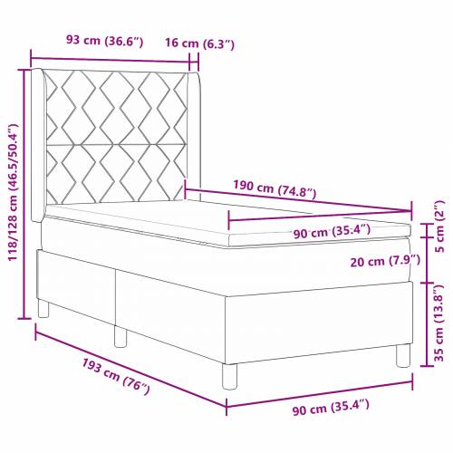 Box Spring Krevet s Madracem & LED Tamnosivi 90x190 cm Tkanina Cijena