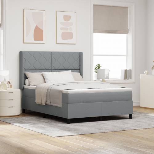 Box Spring Krevet s Madracem i LED Svjetlom Svjetlosiva 160x200 cm Tkanina Cijena