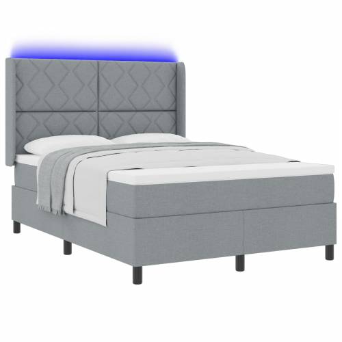 Box Spring Krevet s Madracem i LED Svjetlom Svjetlosiva 160x200 cm Tkanina Cijena