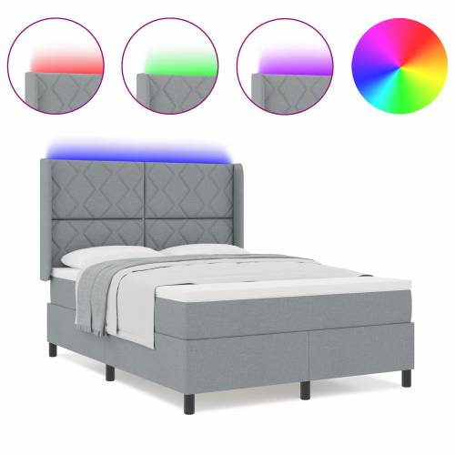 Box Spring Krevet s Madracem i LED Svjetlom Svjetlosiva 160x200 cm Tkanina Cijena