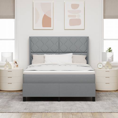 Box Spring Krevet s Madracem i LED Svjetlom Svjetlosiva 160x200 cm Tkanina Cijena