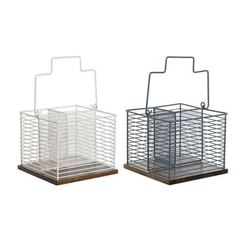 Košara za pribor za jelo DKD Home Decor Plava Bijela Metal Kaučukovac 18 x 18 x 15 cm (2 kom.) Cijena