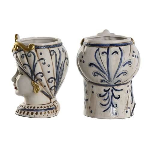 Tegla za biljke Home ESPRIT Plava Bijela zlatan Porculan 15 x 15 x 26 cm (2 kom.) Cijena