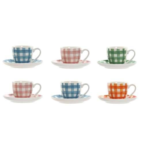 Set 6 Šalica s Tanjurićem Home ESPRIT Plava Bijela Zelena Oranžna Roza Porculan 90 ml Cijena