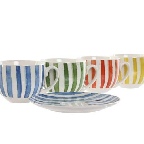 Set 6 Šalica s Tanjurićem Home ESPRIT Rumena Plava Zelena Koraljni Porculan 240 ml Cijena