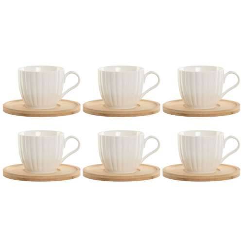 Set 6 Šalica s Tanjurićem Home ESPRIT Bijela Prirodno Bambus Porculan 220 ml Cijena