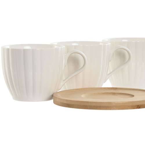 Set 6 Šalica s Tanjurićem Home ESPRIT Bijela Prirodno Bambus Porculan 220 ml Cijena