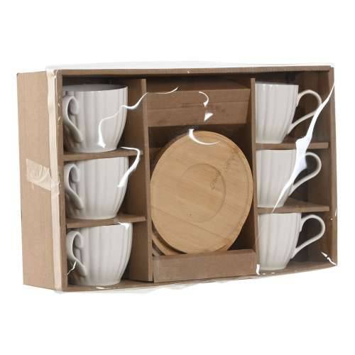 Set 6 Šalica s Tanjurićem Home ESPRIT Bijela Prirodno Bambus Porculan 220 ml Cijena