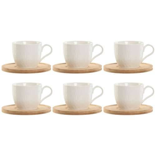Set 6 Šalica s Tanjurićem Home ESPRIT Bijela Prirodno Bambus Porculan 220 ml Cijena
