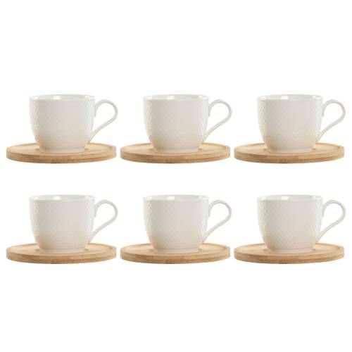 Set 6 Šalica s Tanjurićem Home ESPRIT Bijela Prirodno Bambus Porculan 220 ml Cijena