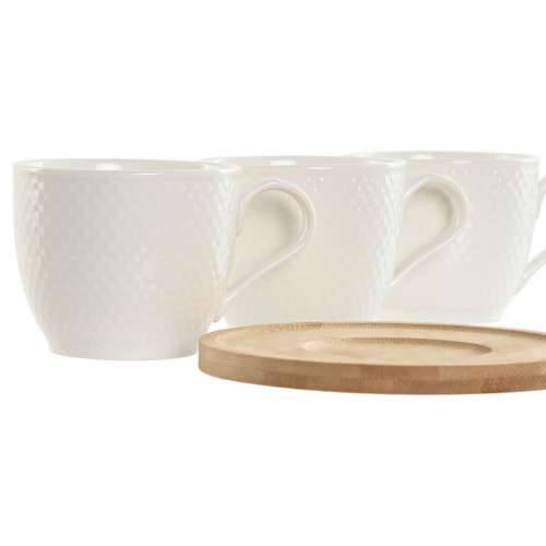 Set 6 Šalica s Tanjurićem Home ESPRIT Bijela Prirodno Bambus Porculan 220 ml Cijena