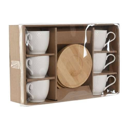 Set 6 Šalica s Tanjurićem Home ESPRIT Bijela Prirodno Bambus Porculan 220 ml Cijena