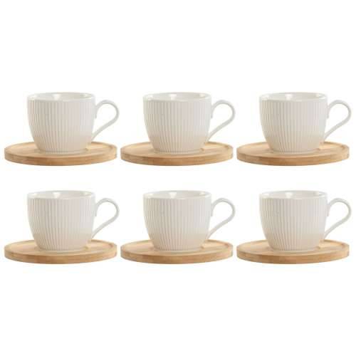 Set 6 Šalica s Tanjurićem Home ESPRIT Bijela Prirodno Bambus Porculan 220 ml Cijena