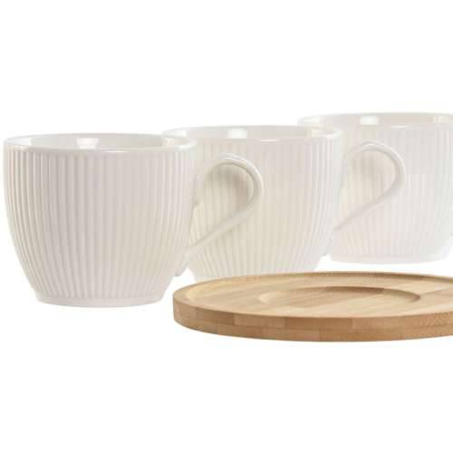 Set 6 Šalica s Tanjurićem Home ESPRIT Bijela Prirodno Bambus Porculan 220 ml Cijena