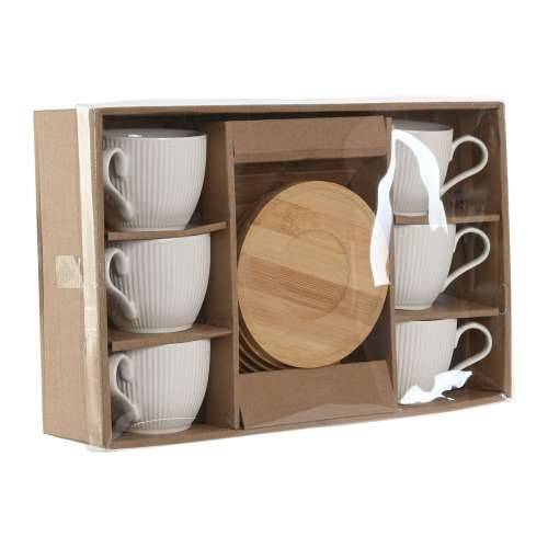 Set 6 Šalica s Tanjurićem Home ESPRIT Bijela Prirodno Bambus Porculan 220 ml Cijena