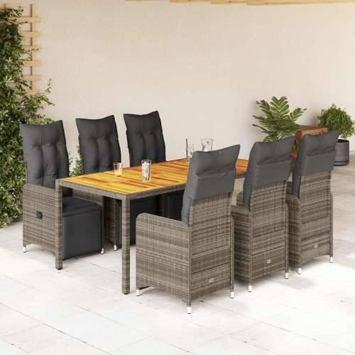 7-dijelni vrtni bistro set od poliratana s jastucima sivi - 190 x 90 x 75 cm boja drva 6 Cijena