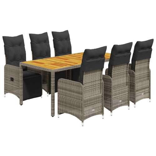 7-dijelni vrtni bistro set od poliratana s jastucima sivi - 190 x 90 x 75 cm boja drva 6 Cijena