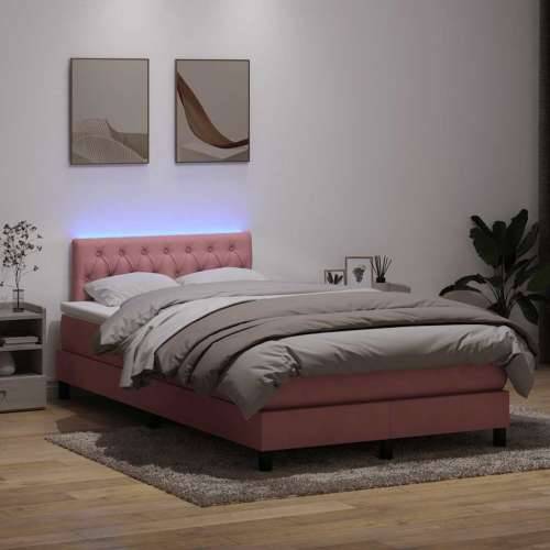 Box Spring krevet s madracem ružičasti 120x220 cm samt - Ružičasta 120 x 220 cm Dizajn s gumbima Cijena