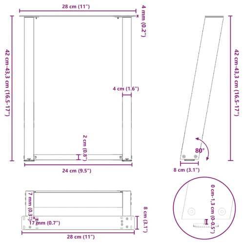 Noge za klub stolić U-oblik 2 kom Prirodni čelik 28 x (42-43) cm Čelik - Prirodna 28 x (42-43) cm 1 Cijena