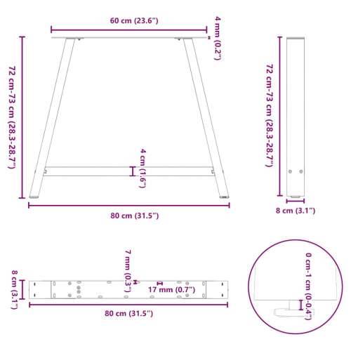 Noge za blagovaonski stol A-oblika 2 kom 90 x (72-73) cm Čelik - Prirodna 90 x (72-73) cm 2 1 Cijena