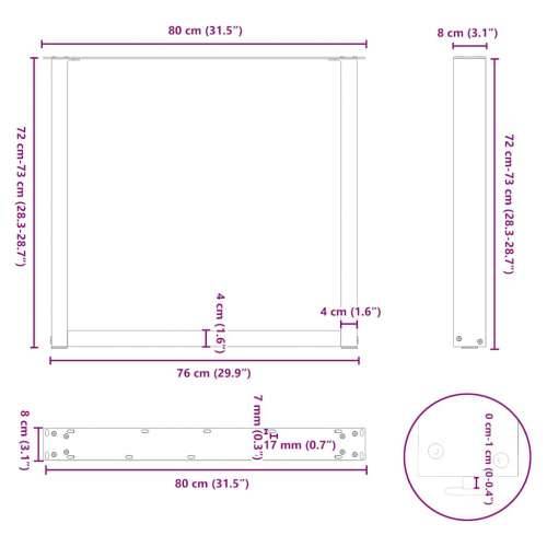 Noge za blagovaonski stol U-oblik 3 kom Prirodni čelik 80 x (72-73) cm Čelik - Prirodna 80 x (72-73) cm 3 1 Cijena