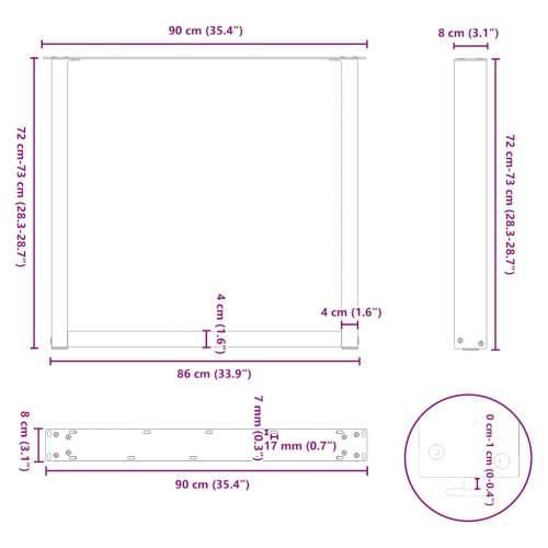 Noge za blagovaonski stol U-oblik 3 kom Prirodni čelik 90 x (72-73) cm Čelik - Prirodna 90 x (72-73) cm 3 1 Cijena