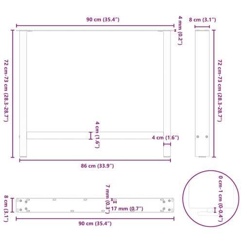 Noge za blagovaonski stol Crne 2 kom 90 x (72-73) cm Čelik - Crna 90 x (72-73) cm 2 1 Cijena
