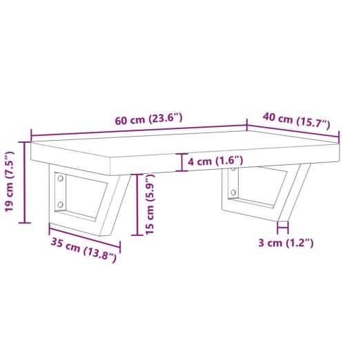 Zidna polica za Lavabo - Umivaonik od čelika i masivne bukovine - tamno smeđa i crna 60 x 40 x 4 cm 1 Trapez Cijena