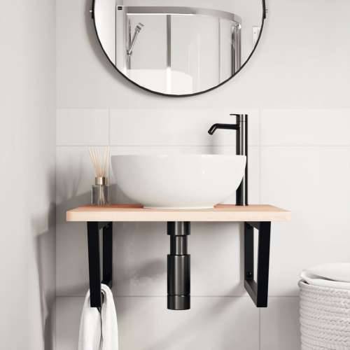 Zidna polica za Lavabo - Umivaonik od čelika i masivne bukovine - Smeđa i crna 60 x 60 x 2.5 cm 1 Trapez Cijena