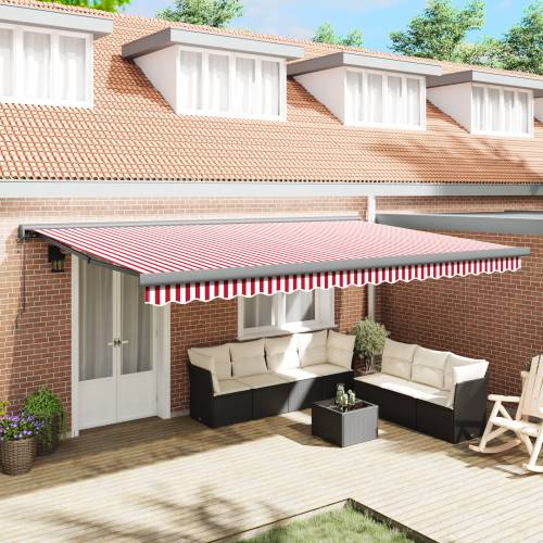 Automatska uvlačna tenda crvena i bijela pruga 500x300 cm Cijena