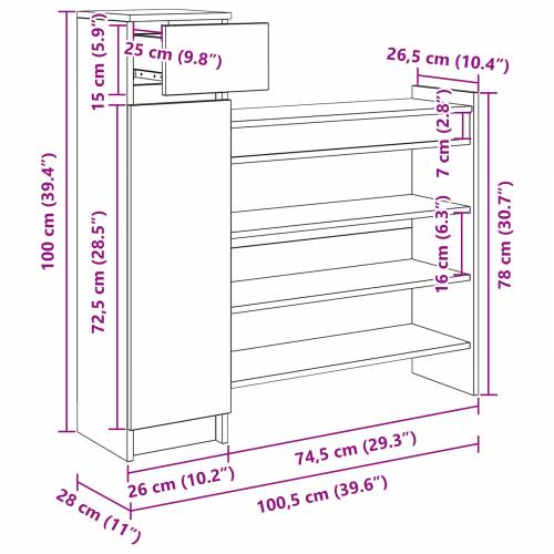 ormar za cipele od hrasta 100.5x28x100 cm Drveno Cijena