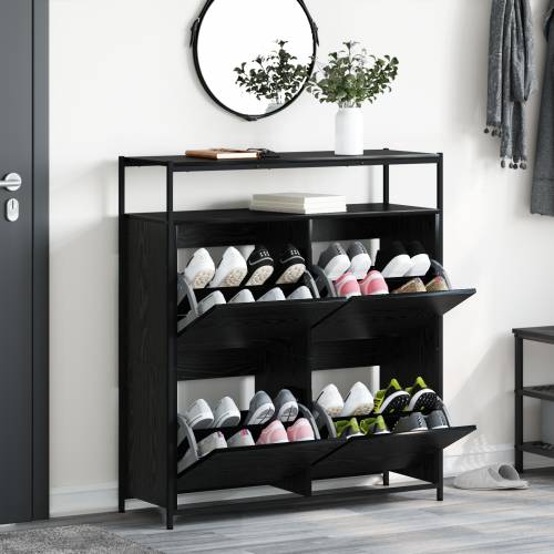 ormar za cipele s 4 preklopne ladice Crni hrast 100x34x112 cm Cijena