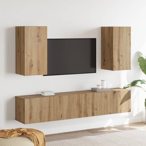Set Od 4 Komada TV Kabineta Zidno Montiran Umjetni Hrast Konstrukcijsko Drvo Cijena