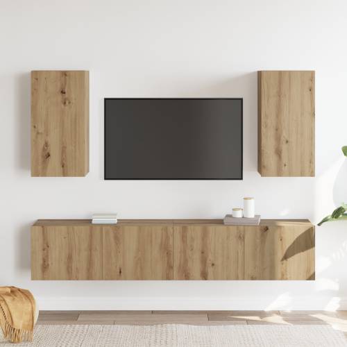 Set Od 4 Komada TV Kabineta Zidno Montiran Umjetni Hrast Konstrukcijsko Drvo Cijena