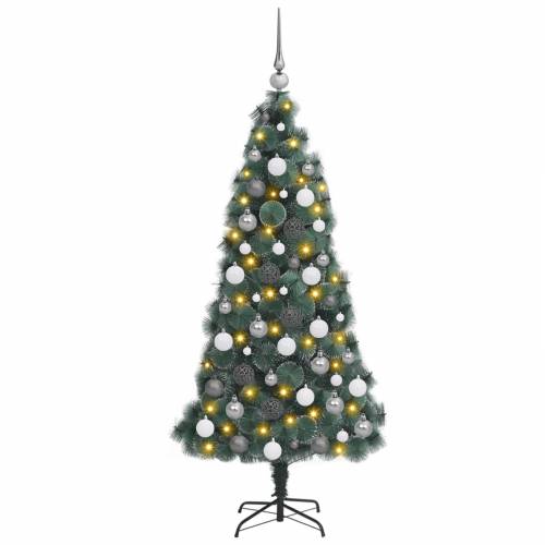 Umjetno božićno drvce s LED-ima i setom kugli zelena 150 cm PET Cijena