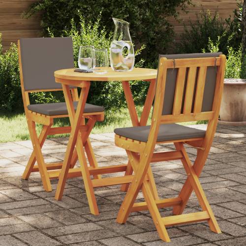 set od 3 dela sklopivih bistro stolica s jastučićima od čvrstog bagremovog drveta Cijena