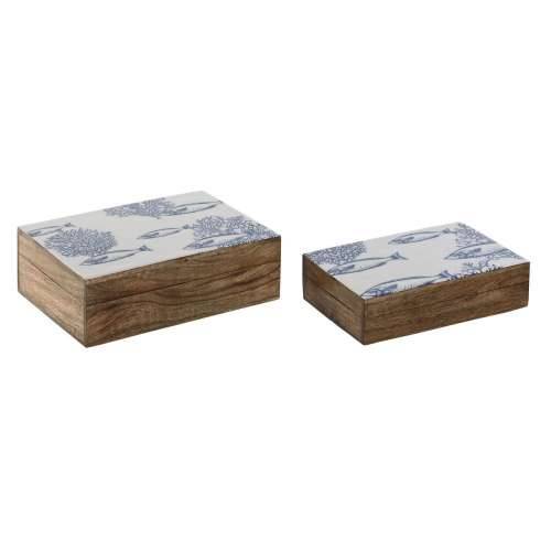 Kutija za nakit Home ESPRIT Plava Bijela Prirodno Drvo Manga 25 x 17,5 x 8 cm (2 kom.) Cijena