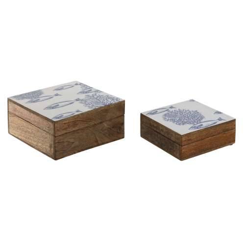 Kutija za nakit Home ESPRIT Plava Bijela Prirodno Drvo Manga 18 x 17 x 8,5 cm (2 kom.) Cijena