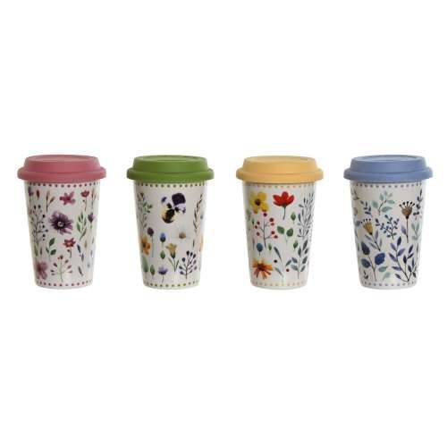 Čaša s Poklopcem DKD Home Decor Pisana Ziedi 400 ml (4 kom.) Cijena