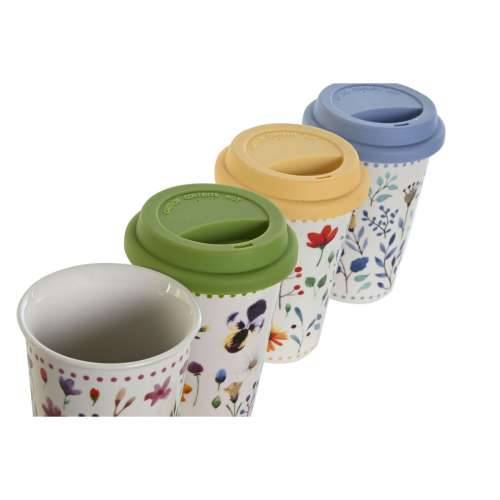 Čaša s Poklopcem DKD Home Decor Pisana Ziedi 400 ml (4 kom.) Cijena