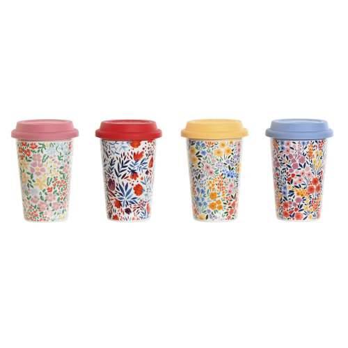 Čaša s Poklopcem DKD Home Decor Pisana Ziedi 400 ml (4 kom.) Cijena