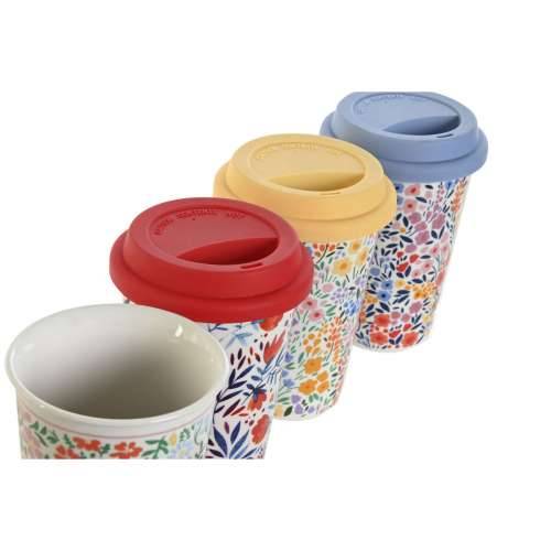 Čaša s Poklopcem DKD Home Decor Pisana Ziedi 400 ml (4 kom.) Cijena