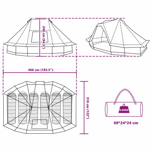 Obiteljski Zeleni Vodootporan Tipi Šator za 6 Osoba Cijena