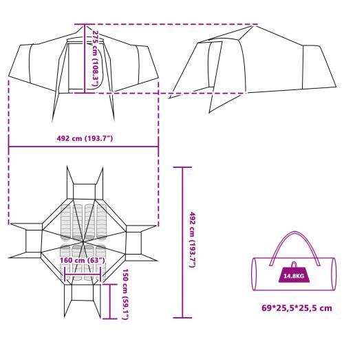 Obiteljski Tipi Šator Zeleni za 8 Osoba Vodootporan Cijena