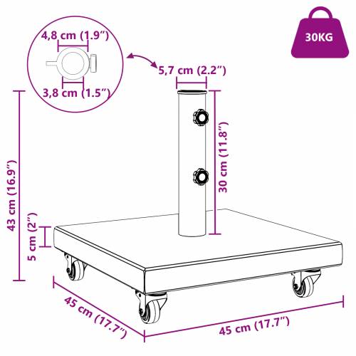 baza za suncobran s kotačima za Ø38/48mm šipke sivi granit 30 kg kvadratna Cijena