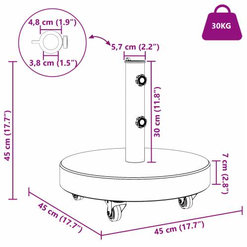 osnova s kotačima za suncobran za cijevi Ø38/48mm - Crni granit, 30kg okrugli Cijena