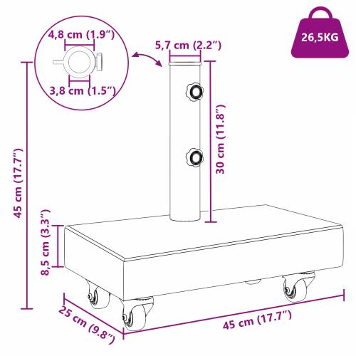 Baza za suncobran s kotačima za drške Ø38/48mm Crni granit 25 kg Pravokutna Cijena
